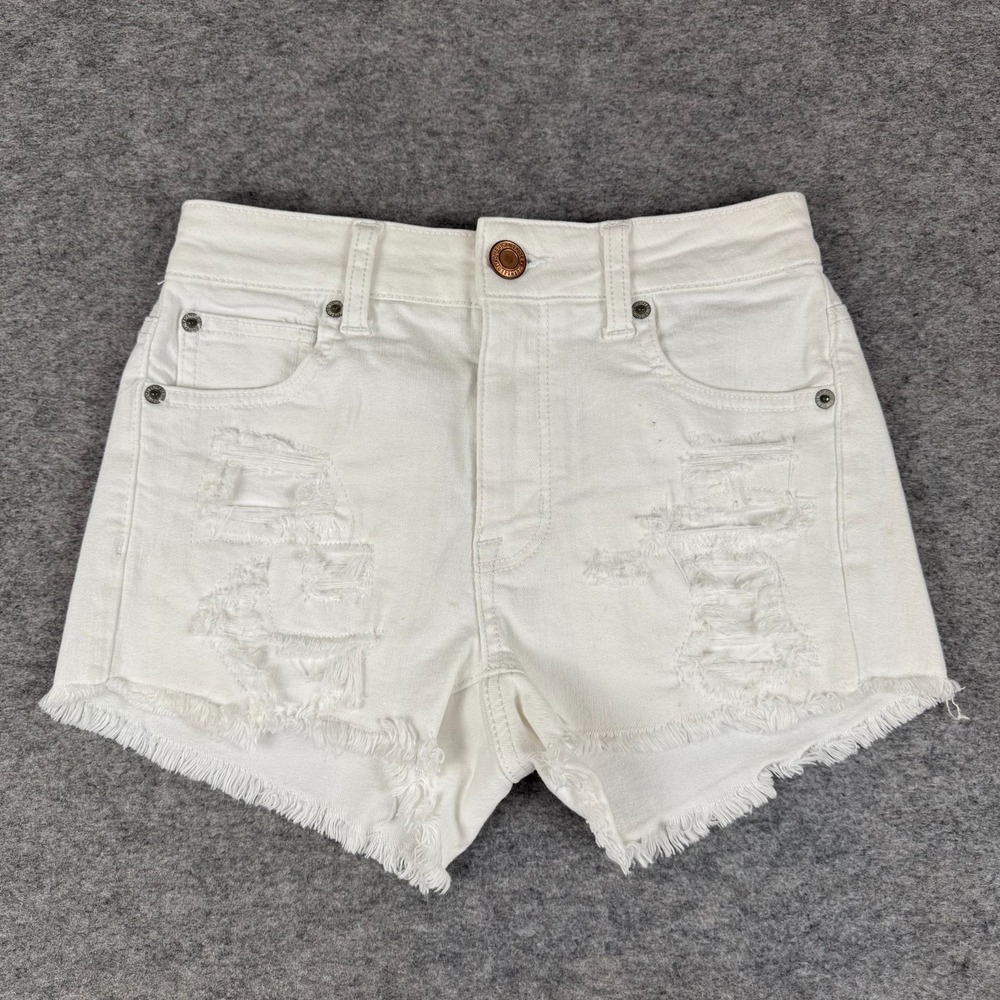 American Eagle High Rise Shortie Shorts 2.5" Cut Offs Denim White Womens 0 *
